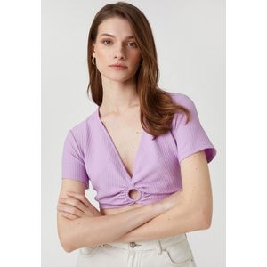 Korte mouw V-kraag Kurzarmbluse