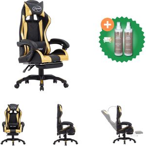 vidaXL Racestoel met voetensteun kunstleer goudkleurig en zwart - Bureaustoel - Inclusief Onderhoudsset