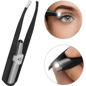 Wenkbrauw Epileer Pincet Met LED Lampje I Wenkbrauw Ontharen I Gezichtshaar Verwijderen I 8,5 CM I RVS I Zwart