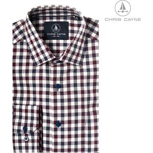 Chris Cayne heren overhemd - overhemd heren - maat 3XL - offwhite/bordeaux/donkerblauw - XXXL - lange mouwen – kent kraag - borstzak - herenkleding overhemd – herenmode - grote maten herenkleding - grote maten heren - grote maten overhemd