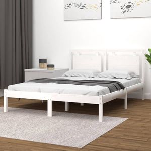 The Living Store Bed Frame Grenenhout Wit 195.5 x 145.5 x 31 cm - Multiplex Lattenbodem - Geschikt voor 140 x 190 cm Matras