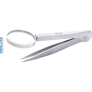 MEDLUXY® - Splinter Pincet met Vergrootglas (loep verstelbaar) - Recht - Fijne punt - 11 cm ( splinterpincet , hobby , beauty, sieraden)