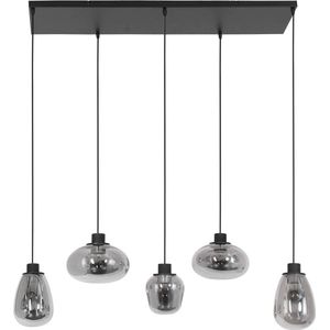 Moderne eettafellamp Reflexion | 5 lichts | grijs / zwart / smoke / transparant | glas / metaal | in hoogte verstelbaar tot 180 cm | dimbaar | modern / sfeervol design