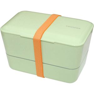 TAKENAKA Bento Bite Box Dual Pistachio Green milieuvriendelijke lunchbox gemaakt in Japan, BPA- & rietvrij, 100% recyclebaar plastic flesgebruik, magnetron- en vaatwasmachinebestendig, Bentobox rechthoekig L173xW110xH107mm (Pistache Groen)