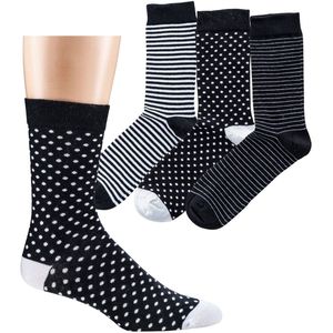 Damessokken | grappige sokken | vrolijke sokken | happy socks printjes | per 6 paar | thema: zwart wit