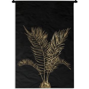 Wandkleed Golden/rose leavesKerst illustraties - Gouden bladeren van een palm op een zwarte achtergrond Wandkleed katoen 120x180 cm - Wandtapijt met foto XXL / Groot formaat!