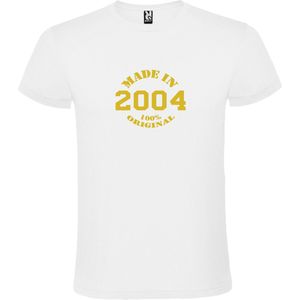 Wit T-Shirt met “Made in 2004 / 100% Original “ Afbeelding Goud Size L
