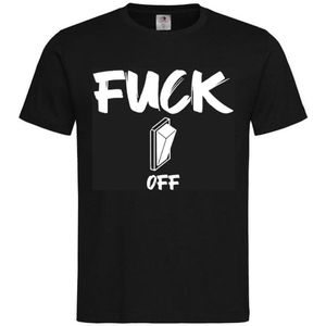 T-shirt Unisex Volwassenen Lol - Festival - carnaval - Wijn - Bier - feestje - grappig - grappige tekst - Weekend - Tekst - ""Fuck Off"" met schakelaar | korte mouw | Zwart/wit | maat M