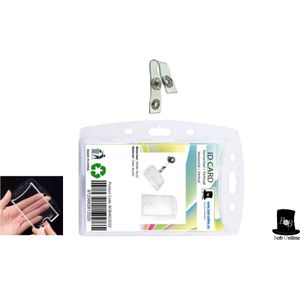 Bob Online ™ - 1 Stuks– Horizontale + Verticale ID-Badgehouder Helder Acryl + 1 Stuks- Bretel Clip - Visitekaarthouder – ID- Kaarthouder – Horizontal en Vertical ID Badge Holder in- een – Acrylic ID Card Holder – Card Holder – Transparant
