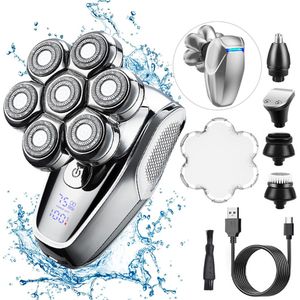 HAUSS SPOLE Scheerapparaat-Hoofdscheerapparaat-7D Magnetisch Scheerhoofd-Voor Kale Mannen-Nat & Droog Gebruik-Met USB-Lader-Compact-ABS-Zilver