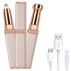 Wenkbrauwshaper voor dames, wenkbrauwtrimmer voor het gezicht, 2-in-1 oplaadbaar elektrisch scheerapparaat voor gezicht en wenkbrauwen, wenkbrauwtrimmer (goud)