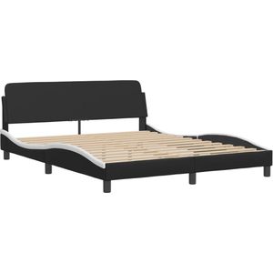 vidaXL - Bed - met - matras - kunstleer - zwart - en - wit - 160x200 - cm