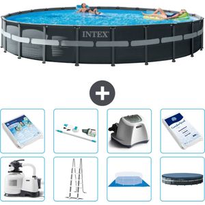 Intex Rond Ultra XTR Frame Zwembad - 732 x 132 cm - Inclusief Pomp - Ladder - Grondzeil - Afdekzeil Glasparels - Stofzuiger - Zoutwatersysteem - Zwembadzout