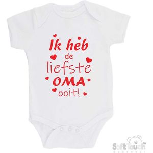 100% katoenen Romper "Ik heb de liefste Oma ooit!" Moederdag Unisex Katoen Wit/rood Maat 56/62