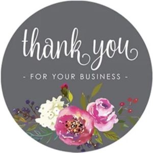 Stickers rond ""Thank You-for your business ▪︎ 50 stuks ▪︎ Multiplaza ▪︎ grijs ▪︎ bloemen ▪︎ promoten bedrijf ▪︎ bedankt ▪︎ bedankje▪︎ bestellingen