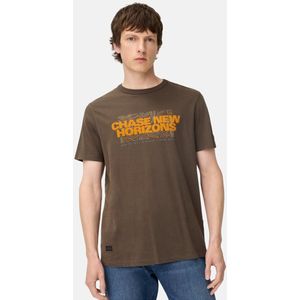 camel active T-shirt met ronde hals van puur katoen - Maat menswear-M - Donkerbruin