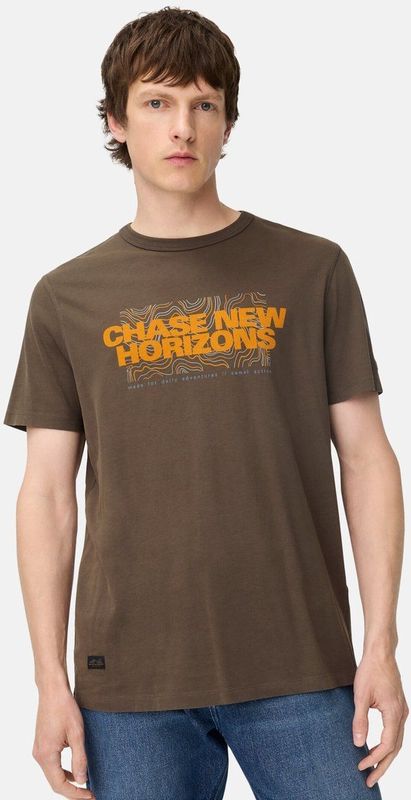 camel active T-shirt met ronde hals van puur katoen - Maat menswear-M - Donkerbruin