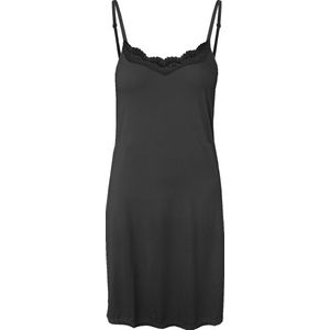 Dames Onderjurk Kort met kant 90CM - Nachtjurk - Slaapjurk - Microfiber - Anti-Schuren - Zwart - Maat S/M - GBTW-717