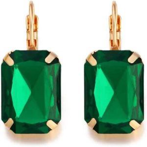 Goudkleurige oorbellen voor dames met een grote groene steen