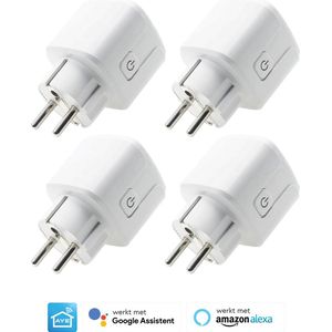 AyeWay Slimme Stekker met Energiemeter - Smart Plug - WiFi Stopcontact - Werkt met Google Home & Alexa - iOS & Android - 4 Stuks