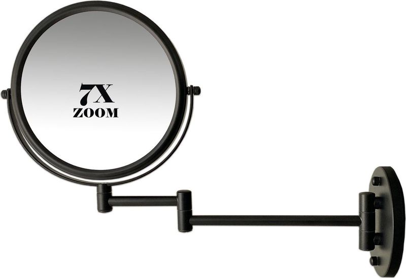 Make-up wandspiegel knikarm mat zwart of (chroom) - 7x of (5x 10x) vergroting 20cmØ badkamerspiegel