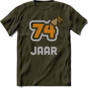 74 Jaar Feest T-Shirt | Goud - Zilver | Grappig Verjaardag Cadeau Shirt | Dames - Heren - Unisex | Tshirt Kleding Kado | - Leger Groen - XL