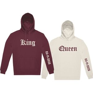 Hoodie Set van 2 – Off-White & Burgundy – King & Queen - Datum – Unisex – Maat S - Livingstickers