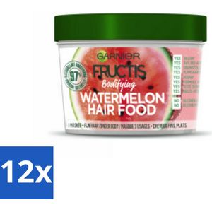 12 x Garnier - Fructis Hair Food Watermelon - 3-in-1 Haarmasker - Futloos Haar - 400 ml - Haar Masker - Haarmasker - Fructis - Watermeloen - Hydratatie