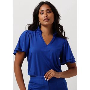 Jansen Amsterdam Tc136 Top Short Ruffled Sleeve V-neck Tops & T-shirts Dames - Shirt - Blauw - Maat XS