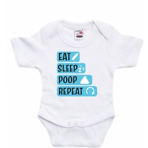 Bellatio Decorations Baby rompertje - eat sleep poop repeat - blauw - kraam cadeau 92