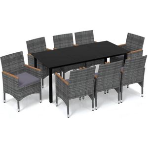 vidaXL Tuinset - 9-delig - Grijs - Inclusief Kussens Tuinstoel - Tuinset - Buitentijd - Lounge Set - Veranda