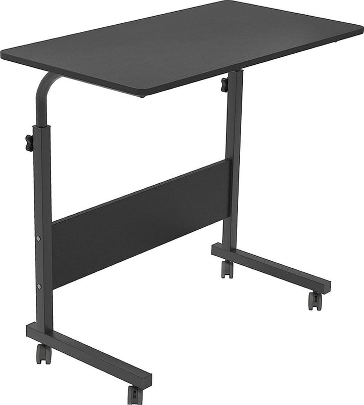 Laptoptafel op Wieltjes - Zwart Waltnoot - In Hoogte Verstelbaar - Bedtafeltje met Wielen - Ontbijttafel