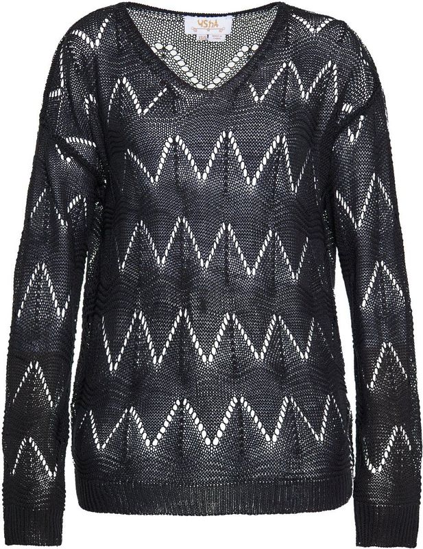 usha - FESTIVAL - Trui - Zwart / Wit - V-hals - Lange Mouwen