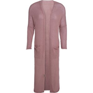 Knit Factory Jasmin Lang Gebreid Vest - Luchtig zomervest - Lang vest reikend tot kuithoogte - Lange cardigan - Roze damesvest gemaakt van 80% gerecyceld katoen en 20% polyester - Duurzaam & milieuvriendelijk - Oud Roze - 36/38