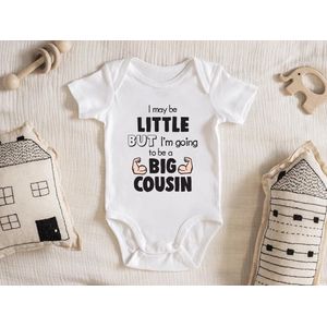 Hospitrix Baby Rompertje met Tekst ""Little Big Cousin"" | Korte Mouw | Cadeau voor Zwangerschap | Bekendmaking | Aankondiging | Tante |