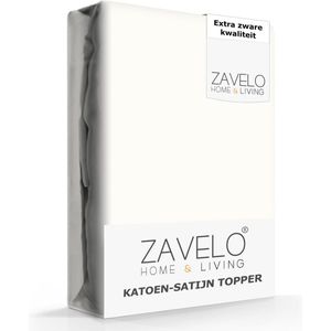 Zavelo Deluxe Katoen-Satijn Topper Hoeslaken Creme - Lits-jumeaux (180x220 cm) - Heerlijk Zacht - Rondom Elastisch - Perfecte Pasvorm