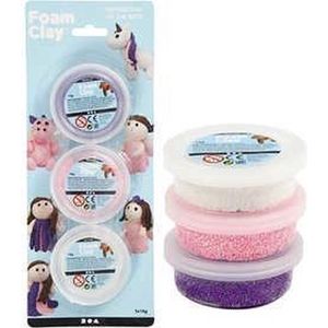 Foam Clay®, wit, paars, roze, metallic en glitter, 3x14gr