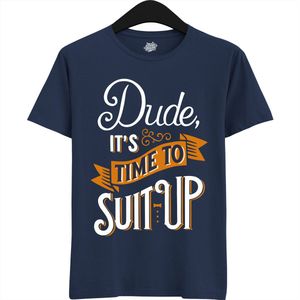 Dude Shuit Up | Vrijgezellenfeest Cadeau Man - Groom To Be Bachelor Party - Grappig Bruiloft En Bruidegom Bier Shirt - T-Shirt - Unisex - Navy Blue - Maat XL
