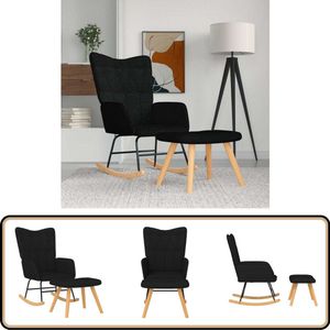 vidaXL Schommelstoel met voetenbank - Zwart Schommelstoel - Lounge Stoel - Tuinstoel - Buitenmeubilair - Zwarte Stoel