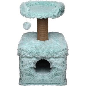 Topmast Krabpaal Fluffy Lima - Lichtblauw - 39 x 39 x 72 cm - Made in EU - Krabpaal voor Katten - Met Kattenhuis - Sterk Sisal Touw