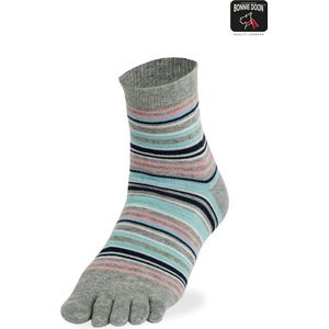 Bonnie Doon Teen Sokken Gestreept Grijs Gemeleerd Dames maat 36/42 - Funky Stripes Toe Sock - Gladde naden - Teensokken - 1 paar - Slippers - Quarters - Strepen - Lengte net boven enkel - Grey Melange - BP231002.236