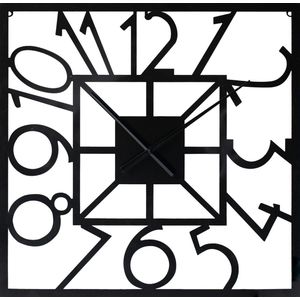 LW Collection wandklok zwart 60cm - Grote industriële wandklok vierkant stil uurwerk - klok zwart industrieel - Zwarte moderne wandklok