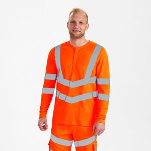 Engel Safety - Grandad T-shirt - Hi-vis Orange - Lange Mouwen - EN ISO 20471 Klasse 3