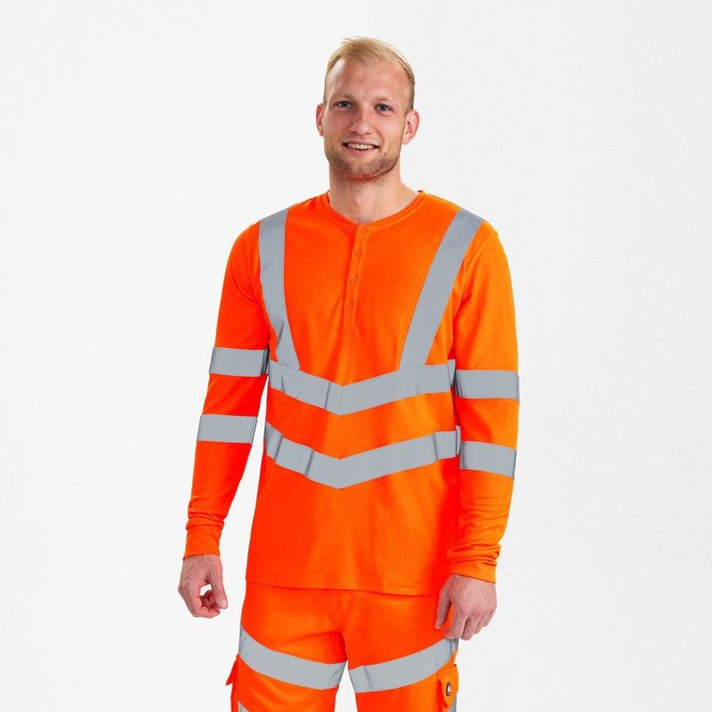 Engel Safety - Grandad T-shirt - Hi-vis Orange - Lange Mouwen - EN ISO 20471 Klasse 3
