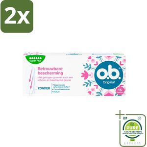o.b. Tampons - Original Super Plus - Voor Extra Bescherming en Comfort - 16 Tampons - Voordeelverpakking - 2 stuks - Menstruatieschijfjes - Tampons