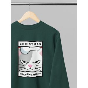 Foute kersttrui - Christmas makes me angry - Wurban Wear | 18+ | Grappige sweater | Leuk cadeau | Unisex sweater | Oversized sweater | Kersttrui heren | Foute kerstkleding | Kerst sweater | Kersttrui dames | Foute kersttruiendag 2025 | Groen