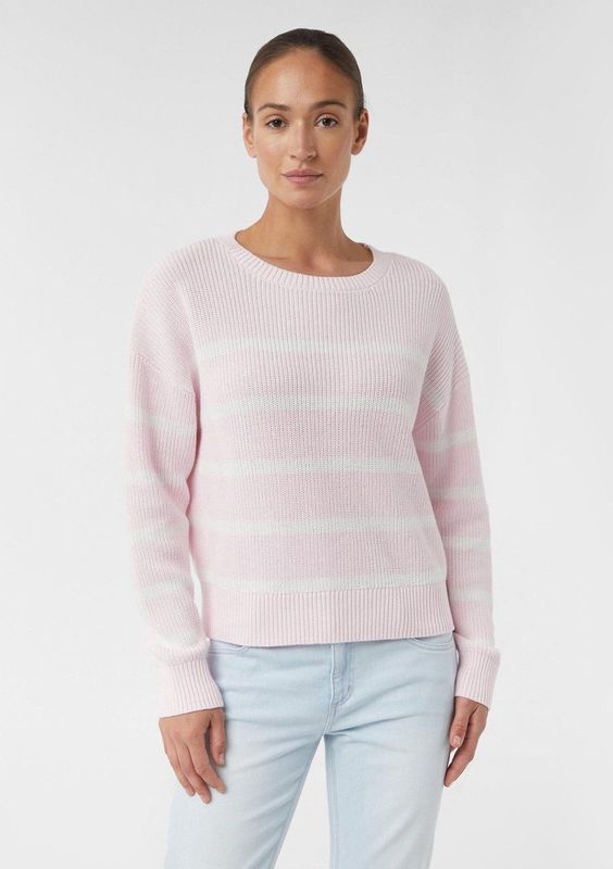 comma casual identity - Gebreide Trui - Licht Roze Gestreept - Loose Fit