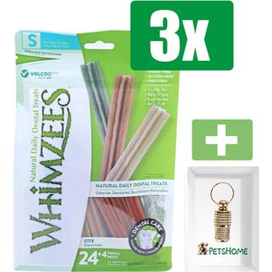Whimzees Stix S - Kauwsnacks - Hond - 11,9cm - 24st - 3 Zakken - Inclusief PetsHome Goudkleurige Adreskoker