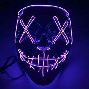 Halloween LED masker paars - Purge masker cosplay - verkleedmasker halloween - Halloween masker kinderen - LED masker volwassenen - Lichtgevend creepy masker halloween en carnaval