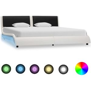 Medina Bedframe met LED kunstleer wit en zwart 180x200 cm